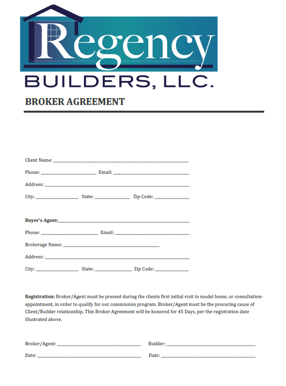 Regency Builders Broker Agreement